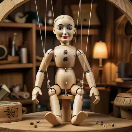 Collection of traditional wood carving chisels knives and hand painting brushes used in kathputli marionette creation at Udaipur workshop