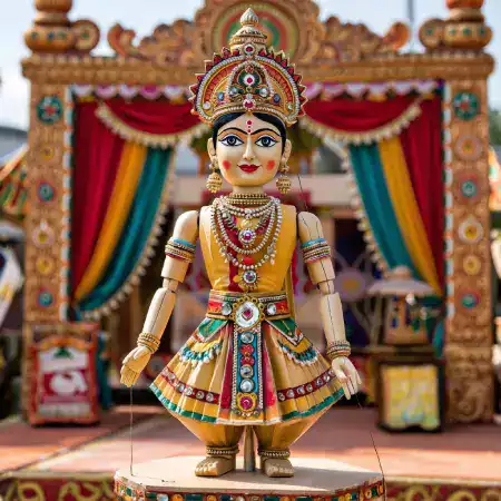 Bespoke theatrical marionette puppet designed for Ramayana adaptation at National School of Drama with historically accurate costume elements and character-specific painting details