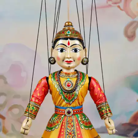Free online video tutorial series teaching basic marionette control techniques in English and Hindi languages demonstrating movements with WoodenTales traditional kathputli puppets